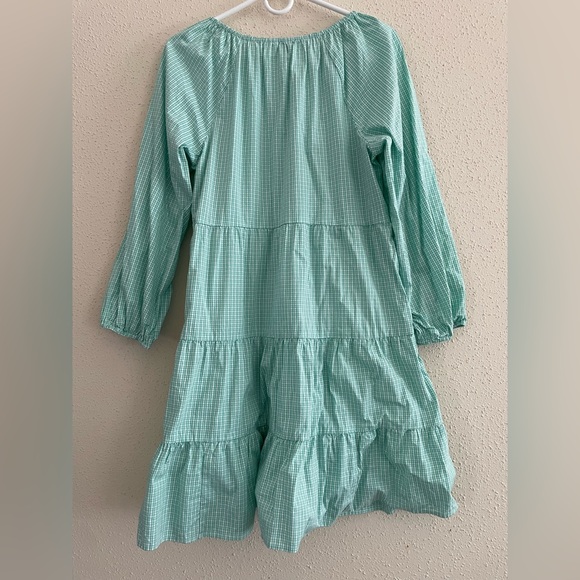 J Crew Factory Women’s Medium Green Gingham Cotton Blend Spring Tiered Dress - Picture 13 of 15